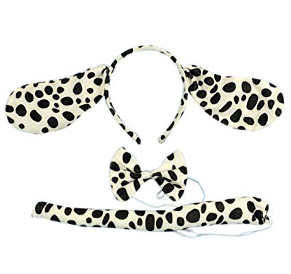 Marlegard 3PCs Funny Dalmatian Milk Leopard Costume Headband Ear with Tail Tie