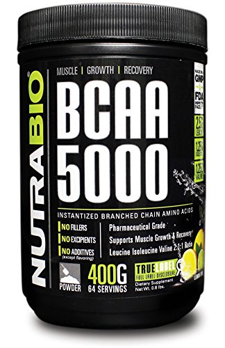 NutraBio BCAA 5000 Powder - 400 Grams - LEMON LIME - 100% Pure Branched Chain Amino Acids - HPLC Tested.