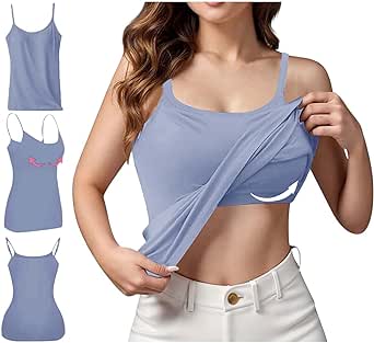 Built in Bra Tank Tops for Women 2024 Summer Casual Adjustable Spaghetti Strap Camisole Plus Size Cotton Workout Tops