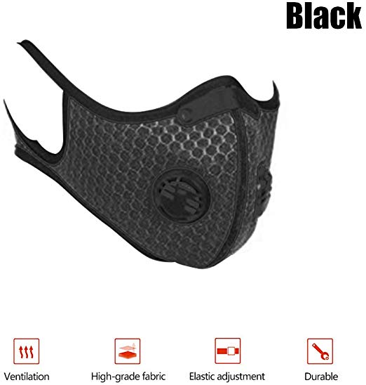 Sports Washable Dust Masks, Reusable Masks with Filters, Activated Carbon Dustproof Face Mask for Woodworking, Running, Cycling, Outdoor Activities, Black Unisex.