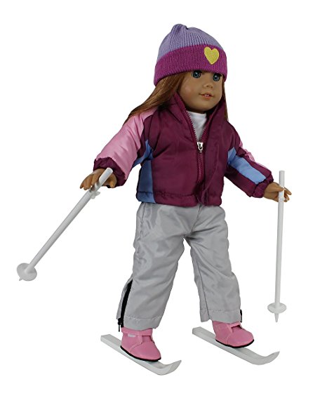 Skiing Doll Clothes for American Girl Dolls: "Let's Go Skiing" Outfit - (Includes Shirt, Hat, Ski Pants, Ski Jacket, Boots, Poles, and Detachable Skis)