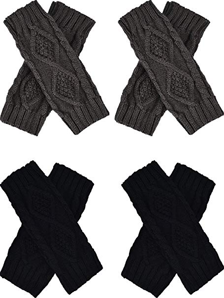 Tatuo 4 Pairs Women's Crochet Fingerless Gloves Knit Arm Warmers Sleeves Rhombus Gloves Thumb Hole Mittens