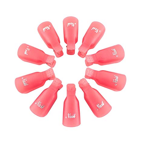 Gospire 10 Pcs Plastic Nail Clip Nail Art Gel Polish Remover Soak Off Cleaner Cap Clip (pink)