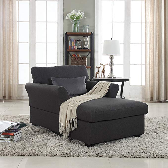 Large Classic Linen Fabric Living Room Chaise Lounge (Dark Grey)