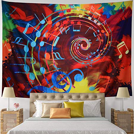 Leofanger Music Tapestry Wall Hanging Music Note Decor Tapestry Wall Tapestry Hippie Colorful Psychedelic Bohemian Mandala Tapestry Bedroom Home Dorm Decor (Small-59.1"x51.2", Musical Note)