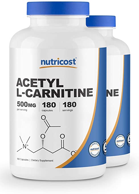 Nutricost Acetyl L-Carnitine 500mg, 180 Capsules (2 Bottles) - Non-GMO and Gluten Free