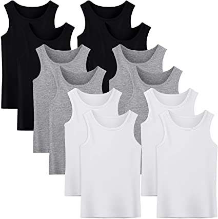 Cooraby 12 Packs Kids Tank Top Scoop Neck Soft and Fashion Sport Undershirt for Boys and Girls