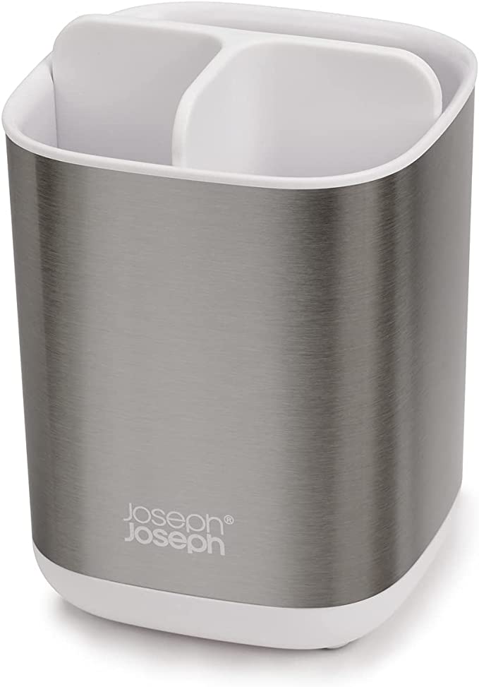 Joseph Joseph 70530 Bathroom Easy-Store Steel Toothbrush Caddy- White/Steel , Small