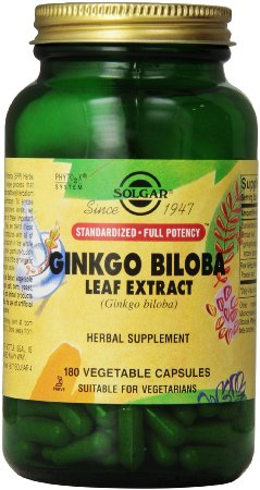 Solgar Standardized Full Potency Ginkgo Biloba Leaf Extract Vegetable Capsules 180 Count