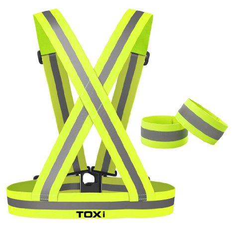 Toxi Reflective Vest Arm Ankle Bands High Visibility and Safety for Running Jogging Cycling Hiking Motorcycle