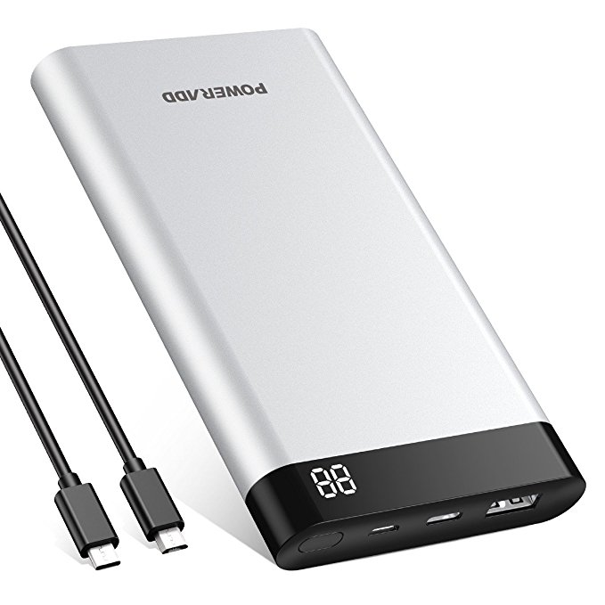 Poweradd Virgo I 10000mAh Portable Charger Power Bank with LED Display(USB-C Input & Output 5V/3A) Fast Charge for iPhone, iPad, Samsung, Huawei, most other Phones and Tablets-Silver