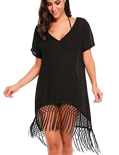 Beyove Chiffon Cover up Womens Knitted Crochet V Neck Bikini Beach Dress S-XXL