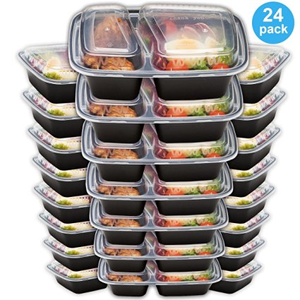 Bento Lunch Box Set - Meal Prep Food Storage - Restaurant Containers - Plastic Foodsaver (24pk, 34oz)