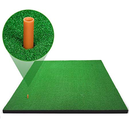 Forbidden Road Golf Mat 3ft x 5ft / 5ft x 5ft Golf Grass Mat with 2 Golf Tee Holes & 1 Golf Tee, Indoor Backyard Golf Pad for Golf Swing Practice Training Putter Balls