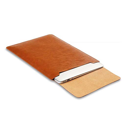 Soyan Leather Sleeve Bag Slim Simple Cover for MacBook Air 13 inch, MacBook Air & Pro 13.3 Inch High Quality Leather Bag Case Brown