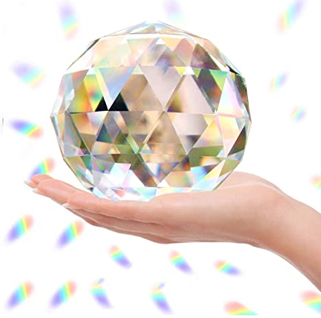 Clear Glass Crystal Ball Prism Suncatcher Rainbow Maker, Sphere Faceted Gazing Ball for Window, Feng Shui, Home Office Garden Decoration(100mm/3.94inch)