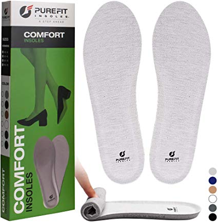 Shoe Insoles for Women, PureFit Comfortable Slim Soft Cushion Memory Foam PU Rebound Shoe Inserts, Antibacterial Boot, Flat Sneaker Shoes Arch Support Insole, Relieve Foot Pain Fatigue (White, S)