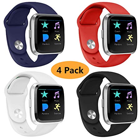 Coperr 4 Packs Bands Compatible with Fitbit Versa/Fitbit Versa Lite for Women and Men, Soft Silicone Sport Strap Replacement Wristband with Ventilation Holes for Fitbit Versa Smart Watch