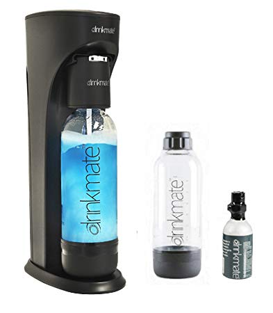 Drinkmate Beverage Carbonation Maker with 3 oz Cylinder Includes Two BPA-free Carbonation bottles, 1Litre and half litre bottles (Black)