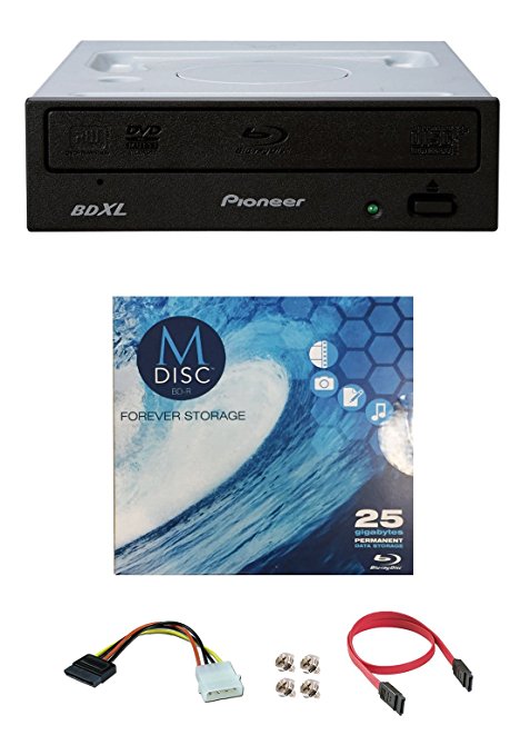 Pioneer 16x BDR-2209 Internal Blu-ray Burner Bundle with 1 Pack M-DISC BD and Cable Accessories (Supports BDXL, SATA Interface)