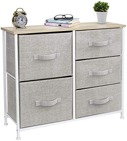 Sorbus Dresser with 5 Drawers - Furniture Storage Tower Unit for Bedroom, Hallway, Closet, Office Organization - Steel Frame, Wood Top, Easy Pull Fabric Bins (Beige)