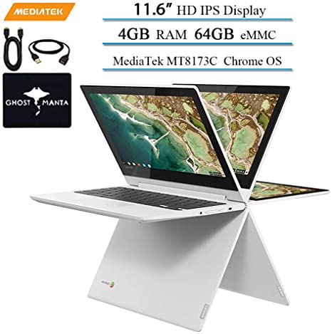 2020 Newest Lenovo Chromebook C330 11.6” HD IPS 2-in-1 Convertible Laptop Computer for Business and Student, MediaTek MT8173C 4GB RAM, 64 GB eMMC, Chrome OS w/Ghost Manta Accessories