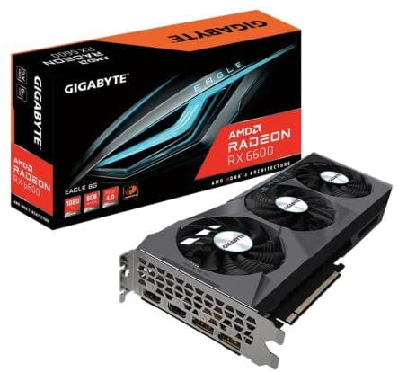 GIGABYTE Radeon RX 6600 Eagle 8G Graphics Card, WINDFORCE 3X Cooling System, 8GB 128-bit GDDR6, GV-R66EAGLE-8GD Video Card