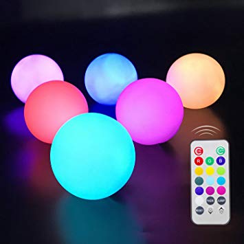 UNIQLED 6 Packs LED Floating Mood Lights Battery Operated 3 inch Color Changing Pool Balls with Remote Controller Waterproof LED Balls Garden Decor Bath Toys for Indoor Outdoor Decoration