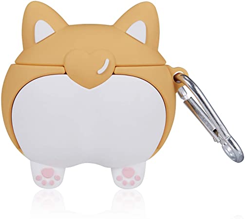 Coralogo for Airpods 1/2 Cute Case, 3D Cartoon Animal Character Soft Silicone Airpod Skin Dog Funny Fun Cool Keychain Design Accessories Cover Air pods Cases for Kids Teens Girls Boys (Lucky Corgi PP)