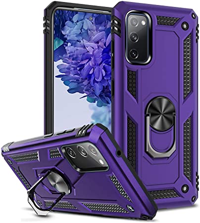 Newseego Compatible with S20 FE 5G Case, S20 FE/lite 2020 Armor Case 6.5inch with Ring Kickstand Support Car Mount Holder Magnet Anti-Scratch Shockproof Protective Hard Cover [Military Grade]-Purple