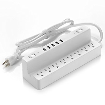 BESTEK 40W 5-Port USB Charging Station with 1700J 8-Outlet Surge Protector Power Strip-White