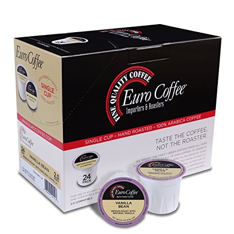 Euro Coffee Natural Vanilla Bean, 24 Count Single-Serve K-Cup Keurig Compatible. Award Winning Artisan Coffee Roaster