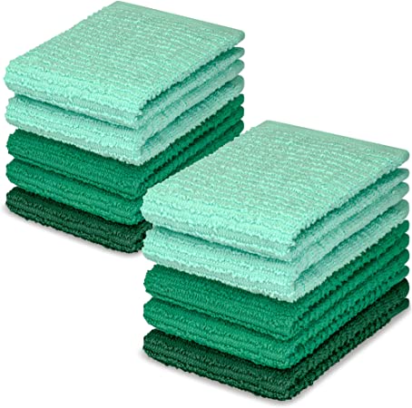 DecorRack 10 Pack Kitchen Dish Towels, 100% Cotton, 12 x 12 Inch Dish Cloths, Perfect Cleaning Cloth for Washing Dishes, Kitchen, Bar, Counter and Car, Teal Green (Pack of 10)