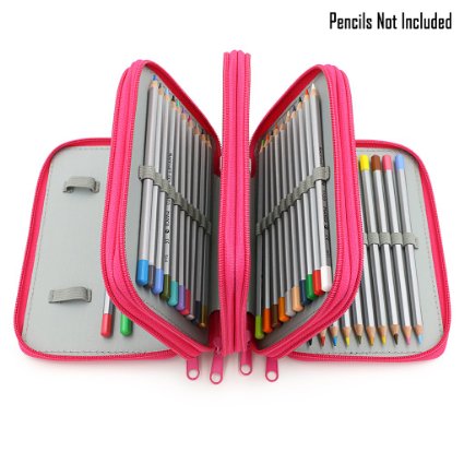 BTSKY Handy Wareable Oxford Pencil Bag 72 Slots Pencil Organizer Portable Watercolor Pencil Wrap Case Pink by BTSKY