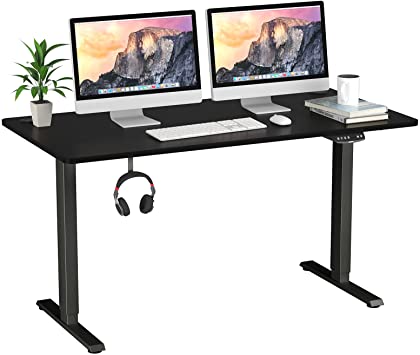 Tangkula Dual Motor Electric Standing Desk, 55" X 28" Height Adjustable Sit Stand Computer Workstation w/ 3 Position Memory Controller, Anti-Collision Design, Home Office Desk