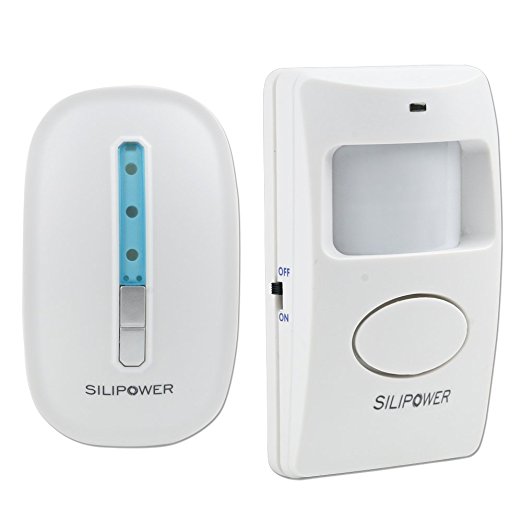Silipower Long Range Wireless Driveway Alarm, At Door Alarm System, Motion Detector Home or Office Security Protection Kit, Door Entry Welcome Chime, 1 AC Adapter Receiver and 1 PIR Motion Detector