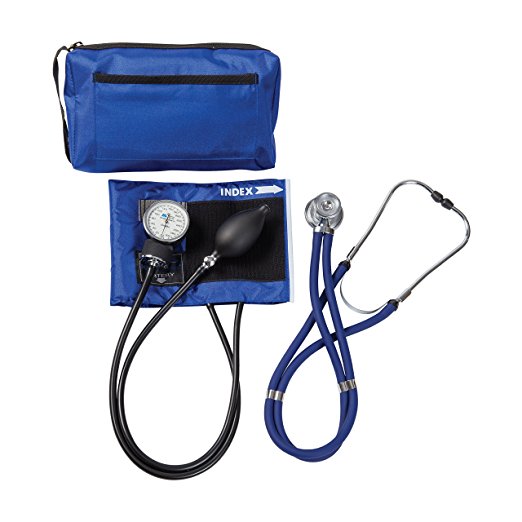 MABIS MatchMates Aneroid Sphygmomanometer and Sprague Rappaport Stethoscope Combination Manual Blood Pressure Kit with Calibrated Nylon Cuff, Royal Blue