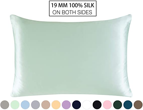 Townssilk Both Side 100% 19mm Silk Pillowcase Queen Size Pillow Case Cover with Hidden Zipper LightGreen