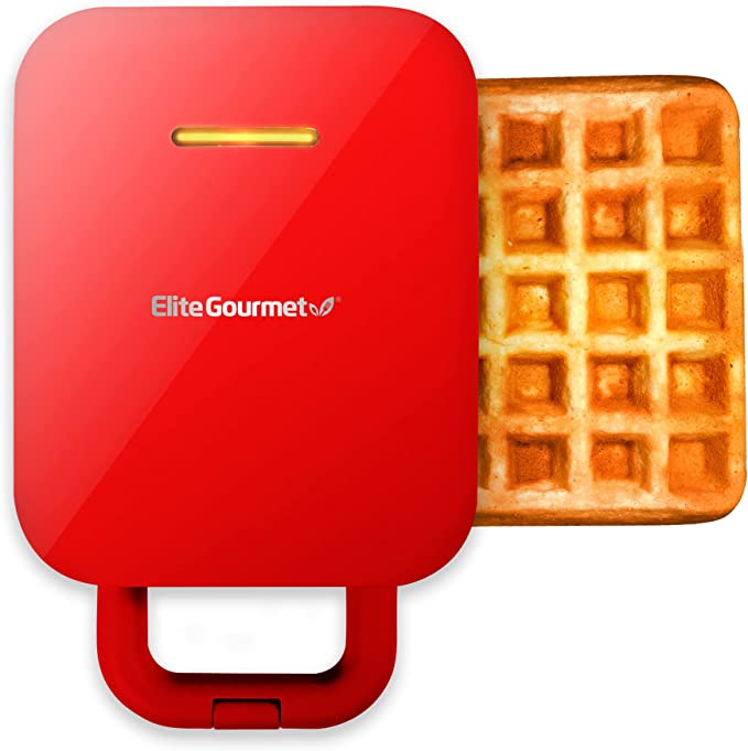 Elite Gourmet EWM1500R Electric 3-in-1 Nonstick 1-Inch Thick Belgian Waffle & Grill/Sandwich Maker, Removable Plates Easy to Clean, Paninis, Snacks, Burgers and more, Single, red