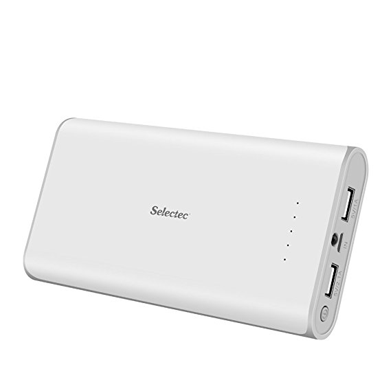 Selectec 24000mAh Portable Chargers Power Banks 2-Port Battery Pack iSmart 2.0 USB Ports Li-polymer External Battery Portable Phone Charger For iPhone Samsung and More – White