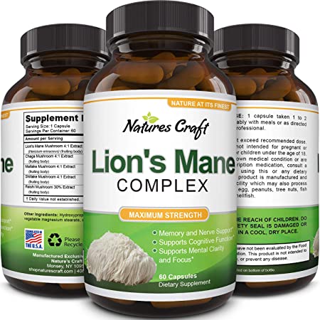 Nootropic Lions Mane Mushroom Capsules - Lion’s Mane Mushroom Complex Immune System Booster and Brain Supplement - Mushroom Extract Focus Pills Brain Booster and Mood Support with Reishi Mushroom