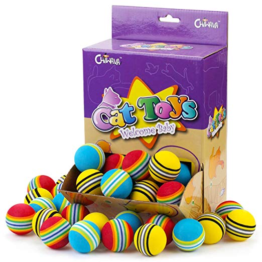 Chiwava 45PCS 1.7'' Foam Cat Toys Ball Rainbow Color Balls Kitten Activity Chase Play Mix Color