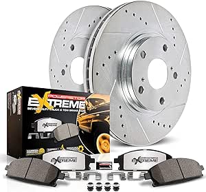 Power Stop K1232-36 Front Z36 Truck & Tow Brake Kit, Carbon Fiber Ceramic Brake Pads and Drilled Slotted Brake Rotors For 1995-2000 2001 2002 2003 2004 Toyota Tacoma [2 Weel Drive 5 Lug Models]