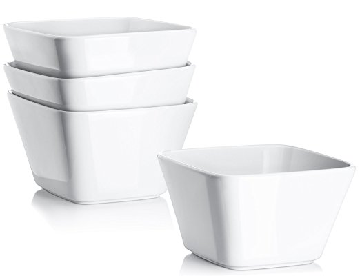 DOWAN 20 Ounce Porcelain Square Cereal Bowls - 4 Packs ,White