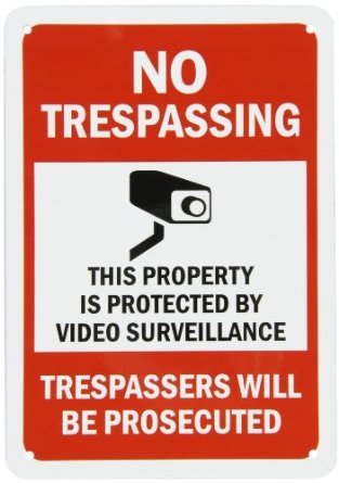 SmartSign Aluminum Sign, Legend "No Trespassing - Video Surveillance" with Graphic, 10" high x 7" wide, Black/Red on White