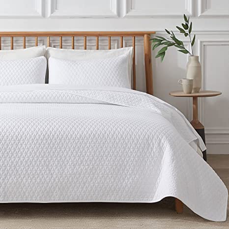 VEEYOO White Quilts Queen Size - Extra Soft Lightweight Queen Quilt Sets, Microfiber Wrinkle Resistant Bed Quilt Bedspread Set for All Seasons