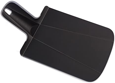 Joseph Joseph 60054 Chop2Pot Foldable Plastic Cutting Board 12.5-inch x 6.5-inch Chopping Board Kitchen Prep Mat with Non-Slip Feet 3.5-inch Handle Dishwasher Safe Lays Flat Folds Up, Mini, Black