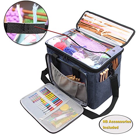 Teamoy Knitting Bag, Yarn Tote Organizer with Inner Divider (Sewn to Bottom) for Crochet Hooks, Knitting Needles(up To 14”), Project and Supplies, High Capacity, Easy to Carry--No Accessories Included
