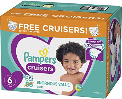 Diapers Size 6, 92 Count - Pampers Cruisers Disposable Baby Diapers, Enormous Pack, Plus Bonus Diapers