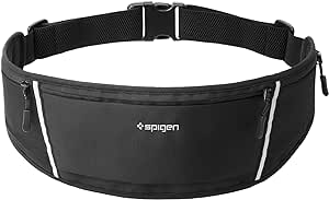 Spigen Dynamic Shield Running Belt, [Lightweight] [Quick-Drying] Running Phone Holder Bum Bag with Reflective Strip and Adjustable Waist Strap for Men and Women - Black